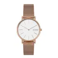 Produktbild: Skagen RIIS Uhr für Damen, Quarzwerk mit Edelstahl- oder Lederarmband, Roségoldton und Weiß, 36MM