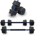 Produktbild: Lacestone 2in1 Hantelset Kurzhantel Langhantel Set Hanteln Krafttraining Gewichte 20 Kg MS-18212 - Schwarz/Blau