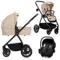 Produktbild: Lionelo Kombikinderwagen Meril 3in1 Babywanne bis zu 9 kg, Kindersitz bis zu 13 kg, 0-48 Monate bis zu 22 kg, Geländeräder 360°, Vollfederung - Beige