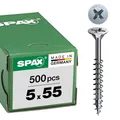 Produktbild: SPAX Universalschraube, 5,0 x 55 mm, 500 Stück, Kreuzschlitz Z2, Senkkopf, Teilgewinde, 4CUT, WIROX A3J, 0291010500555