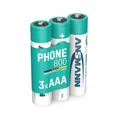 Produktbild: ANSMANN Telefon Akku AAA 800 mAh NiMH 1,2 V (3 Stück) - DECT Phone Micro AAA Batterien wiederaufladbar, maxE geringe Selbstentladung, ideal für Schnurlostelefon, Babyphone, Walkie-Talkie