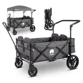 Produktbild: elvent® WagonPro Premium Bollerwagen | Handwagen faltbar mit Dach I 4 Sitzplätze I Sitzpolster, Hecktasche, Off-Road-Reifen, Feststellbremse, 5-Punkt-Gurte I Für bis zu 4 Kinder (Grau)