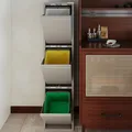 Produktbild: VEEHAUS Küchen Mülltrennsystem, Metall Müllschrank, 3 Klappfächer 3 x 15 L | Freistehend & vormontiert, 3 einzeln öffenbare Klappen, Magnetische Außenfläche, Herausnehmbare Eimer, 45L, Grau
