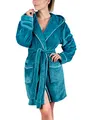 Produktbild: Gräfenstayn Bademantel Damen flauschig mit Kapuze - Kuschelfleece - Öko-Tex Standard 100 - Morgenmantel leicht & kurz - Größe (XL, Türkis)