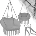 Produktbild: tectake® Indoor und Outdoor Hängesessel, Terrassen und Balkonmöbel, Hängesessel mit Gestell, robuste Konstruktion mit großem weichem Kissen, bis 150 kg - grau