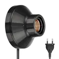 Produktbild: ledscom.de Wandleuchte/Lampenfassung ELEKTRA, Stecker, Schalter, Porzellan, schwarz glänzend, rund, 1x E27 max. 300W