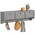 Produktbild: FRG282-HG Wandgarderobe Flurgarderobe Kleiderhaken Hängeregal mit 3 Körben und 5 Haken Garderobe Hellgrau bht ca.: 100x31x20cm - Sobuy