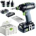 Produktbild: Festool Akku-Bohrschrauber T 18+3 HPC 4,0 I-Set, 18V/4Ah, mit 2 Akkus, Lader, 3 Aufsätzen und Koffer