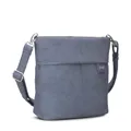 Produktbild: Zwei Damen Handtasche Mademoiselle.M M8 Umhängetasche 3 Liter klassische Crossbody Bag aus weichem Kunstleder mit Kragen & Hauptfach mit Reißverschluss (nubuk-sky)