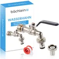 Produktbild: Bächlein Universal Wasserhahn für den Garten [anthrazit] inkl. 2 Schlauchanschlüssen - edler Kugelhahn mit 1/2 Zoll Anschluss und 3/4 Zoll Adapter, Auslaufhahn aussen