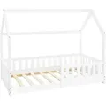 Produktbild: Ml-design Kinderbett 80x160 Cm Mit Rausfallschutz, Dach Und Lattenrost, Weiß, Massivholz Kinder Bett, Hausbett Für Mädchen/jungen, Bettenhaus Aus Massivem Kiefernholz, Bodenbett Jugendbett Kinderhaus