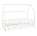 Produktbild: ML-DESIGN Spielbett Hausbett Kinderbett inkl. Lattenrost kreativ Bodenbett für Kinder, Abenteuerbett zum Spielen mit Rausfallschutz Kiefer Weiß Himmelbett
