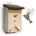 Produktbild: GARTHEIN - Nistkasten aus Echtholz mit braunem Deckel, wetterfest, für Meisen, Rotkehlchen, Spatzen, 28 mm Einflugloch, Spechtschutz, Vogelnistkasten für den Garten, naturbelassen