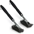 Produktbild: Relaxdays Grillbürste Edelstahl 2er Set, Grillrost-bürste Mit Schaber, 45 Cm Lang, Profi Drahtbürste Dreireihig, Schwarz