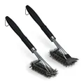 Produktbild: Relaxdays Set of 2 Grill Brushes Grillbürste Edelstahl 2er Set, Grillrost-Bürste mit Schaber, 45 cm lang, Profi Drahtbürste dreireihig, schwarz