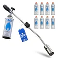 Produktbild: ZMC Unkrautbrenner 2,5 kW + 8x Gaskartuschen 227g, Unkrautvernichter mit Piezo-Zündung & stufenloser Flammenregelung, Abflammgerät bis 1400 °C für Garten, Gehweg, Grillanzünder, Moosentferner