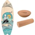 Produktbild: F2 Balance Board Komplettset Korkrolle Halbkugel Balanceboard Holz Rutschfest - Inhalt: Surfer(76cm) Komplettset