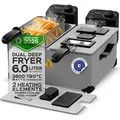 Produktbild: TurboTronic Doppel Fritteuse - DF2 - mit Öl 3600W 2x3L Edelstahl-Kaltzonen Friteuse mit spülenmaschinefesten Teilen, Sichtfenster und präzise 0...