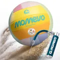 Produktbild: Momevo Sunsetter Beachvolleyball, DVV Zertifiziert, offizielle Größe 5, weiche PU Oberfläche - für Outdoor Sandsport Strandsport Geschenk (Rainbow, Set mit Ballpumpe)