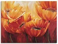 Produktbild: ARTLAND Wanddeko Leinwand Bilder Wandbild 60 x 45 cm Botanik Blumen Mohnblume Malerei Orange Vier Mohnblumen A9QN