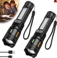 Produktbild: 2 Stück LED Taschenlampe Aufladbar, Extrem Hell Taschenlampe mit Weißer L