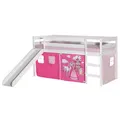 Produktbild: Hochbett mit Rutsche weiß mit Vorhang PRINZESSIN in rosa/pink