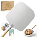 Produktbild: Blumtal Pizzaschieber kurz mit großer Fläche 30,5 x 30,5 cm - praktische Pizzaschaufel Aluminium - Pizzaheber kurzer Griff aus Holz 61 cm - Pizzaschieber Holz mit Aluminium Griff - Pizza Zubehör