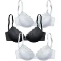 Produktbild: Push-up-BH PETITE FLEUR, Damen, Gr. 90, Cup C, weiß (2xweiß, 1xschwarz), Spitze, Obermaterial: 59% Polyester, 19% Baumwolle, 11% Elasthan, 11% Polyamid, BHs Push-up-BH, mit Bügel im attraktiven Multipack, Dessous