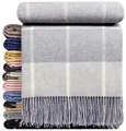 Produktbild: STTS International Kaschmir Decke Wolldecke Wohndecke Merinowolle - Kaschmir - Mix 140 x 200 cm sehr weiches Plaid Kuscheldecke Faro (Hellgrau (Karo))