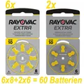 Produktbild: 60x (6x8er+2x6er) Hörgeräte-Batterie Typ10 Rayovac Extra vormals Extra advanced
