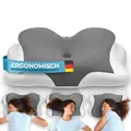 Produktbild: Glückstoff® Ergonomisches Kissen [Innovationspreis für Ergonomie nominiert] Kopfkissen aus Memory Foam | Ergonomisches Nackenkissen Nackenrolle Seitenschläferkissen Grau