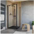Produktbild: Schulte Eckdusche Trend 2.0 Höhe: 200 cm, BxT: 90x90 cm, 6 mm Sicherheitsglas, Drehtür mit Seitenwand, Klar Hell schwarz 90 cm x 200 cm x 90 cm