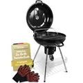 Produktbild: deluxe4home® Kugelgrill mit Deckel Ø55 cm I Rollbarer BBQ-Grill mit Aschebehälter & Grillhandschuh I Runder Grill Schwarz mit Ablagegitter