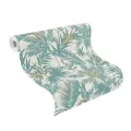 Produktbild: Vliestapete Rasch Blätter Dschungel türkis blau weiß Kalahari 704112 (3,37€/1qm)