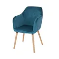 Produktbild: Esszimmerstuhl Vaasa T381, Stuhl Küchenstuhl, Retro 50er Jahre Design ~ Samt, petrol-blau, helle Beine
