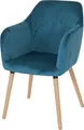 Produktbild: Esszimmerstuhl Vaasa T381, Stuhl Küchenstuhl, Retro 50er Jahre Design Samt, petrol-blau, helle Beine