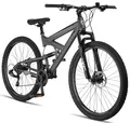 Produktbild: Licorne Bike Strong 2D Premium Mountainbike in 26, 27.5 und 29 Zoll Fahrrad für Jungen Mädchen Damen und Herren Scheibenbremse vorne und hinten 21 Gang Schaltung Vollfederung (29 Zoll, Anthrazit)