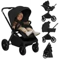 Produktbild: Lionelo Kombikinderwagen Mika Plus 3in1 bis 38 Monate (22kg), XXL-Verdeck mit UPF50+, 3-stufige Verstellung des Elterngriffs - Black Onyx - Schwarz