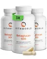 Produktbild: 3x Beta Glucan - 3 Dosen Beta Glucan Kapseln hochdosiert 500mg pro Tag (270 vegane Kapseln) - für das Immunsystem - hohe Bioverfügbarkeit mit Vitamin C + Zink - ohne Zusätze & Gluten - vitaworld