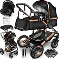Produktbild: Kiduku Kinderwagen Komplettset 3in1 Schwarz - Schwarz/Gold