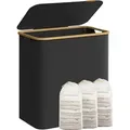 Produktbild: SONGMICS Wäschekorb mit Deckel, 3-Fach Wäschesammler, 150L, herausnehmbarer Netzbeutel, Oxford-Gewebe, Bambusgriffe, faltbar, 60 x 38,5 x 70,5 cm, Tintenschwarz LCB515B01