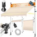 Produktbild: KESSER Klemmmarkise mit Handkurbel & LED, 300x180cm Balkonmarkise ohne Bohren UV-Beständig (Markise + solarbetriebene LED Lichterkette, höhenverstellbar 176-305cm) Sicht- & Sonnenschutz für Balkon Terrasse & Garten, wasserabweisend beige 300 cm x 180 cm x 305 cm