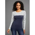 Produktbild: Langarmshirt KANGAROOS, Damen, Gr. 52/54, blau (dunkelblau, weiß), Rippware, Obermaterial: 100% Baumwolle, figurbetont hüftbedeckend, Rundhals, Shirts Langarmshirt, mit Print