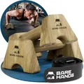 Produktbild: BARE HANDS Liegestützgriffe – 2x gelenksschonende & rutschfeste Holz Liegestützgriffe – Calisthenics Equipment für Indoor & Outdoor – Ideal für Handstand & Liegestütze (Modell S - Dunkel)