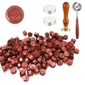 Produktbild: Wachssiegel Stempel Set, 200 Stück siegelwachs mit 1 Lebensbaum Siegelstempel, 1 Schmelzlöffel, 2 Teelichte, für Vintage Siegellack und Brief, Einladungen, Paket Geschenk (H)