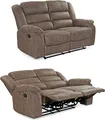 Produktbild: 2-Sitzer-Relaxsofa Couch Liegefunktion Federkernpolster Stoff Vintage Grau Braun / 15133