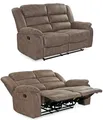 Produktbild: 2-Sitzer-Relaxsofa Couch Liegefunktion Federkernpolster Stoff Vintage Grau Braun