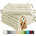 Produktbild: etérea 6er Set Sitzkissen Outdoor 40x40 mit Bändern - Stuhlkissen Creme für Gartenstuhl & Innenbereich - waschbare Sitzauflagen Gartenmöbel - 6 Stück Kissen 40x40 cm - Creme