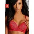 Produktbild: Push-up-BH JETTE, Damen, Gr. 70, Cup C, rot, Spitze, Obermaterial: 90% Polyamid, 10% Elasthan, BHs BH Push-up-BH Spitzenwäsche Spitzen-BH, mit raffinierten Trägern in Bänder-Optik, sexy Dessous