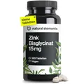 Produktbild: natural elements Zink 15mg – 365 Tabletten – gut verträgliches Zinkbisglycinat (Zink-Chelat) – vegan, hochdosiert, ohne unnötige Zusätze – in Deutschland produziert & laborgeprüft